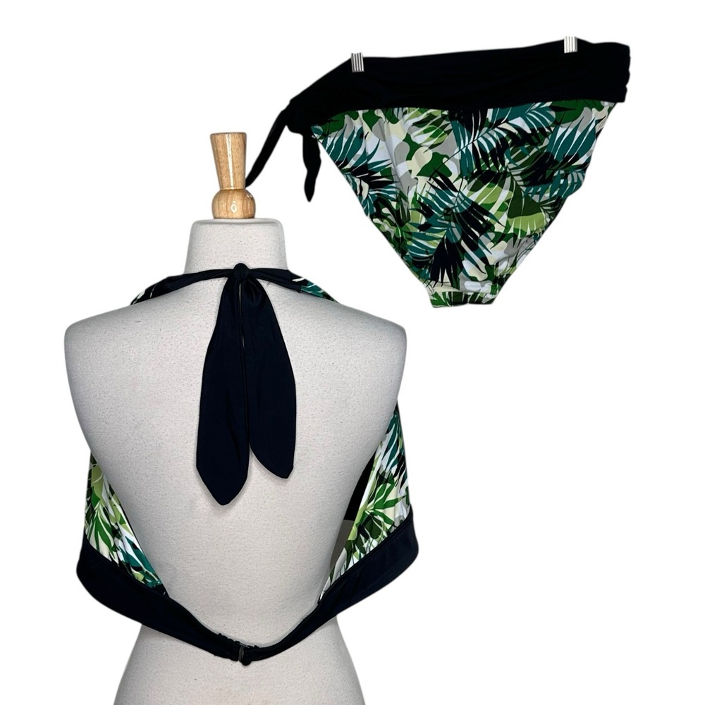 Swimsuits‎ For All Women 22 Top 18 Bottoms Bikini Black Palm Tree Print 2 Piece - Picture 2 of 7